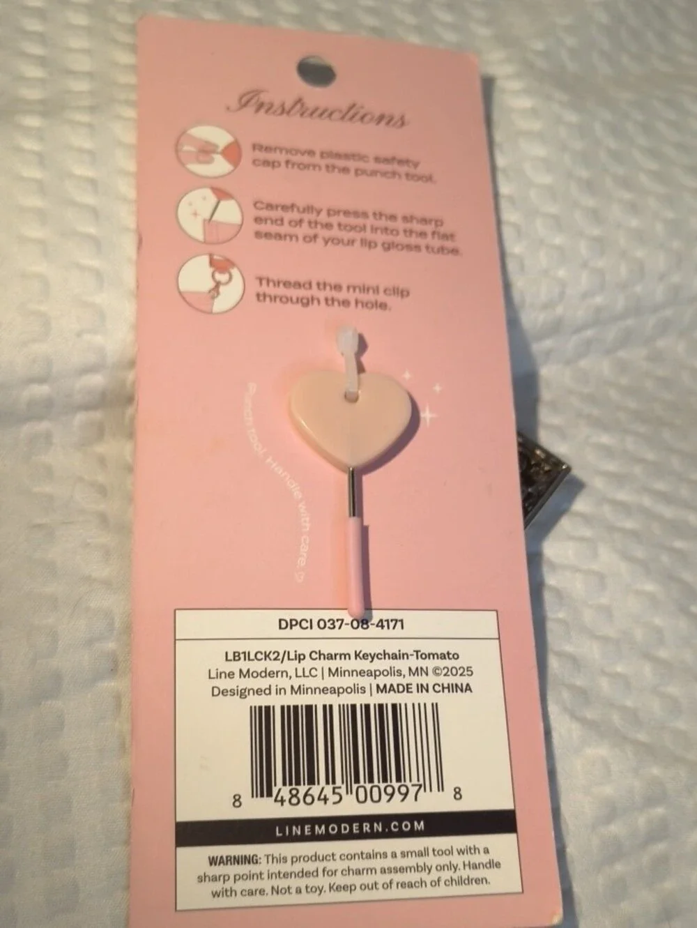Lip Charms Pink Packaging Gold Keychain with Red Bead Charms Gloss Holder